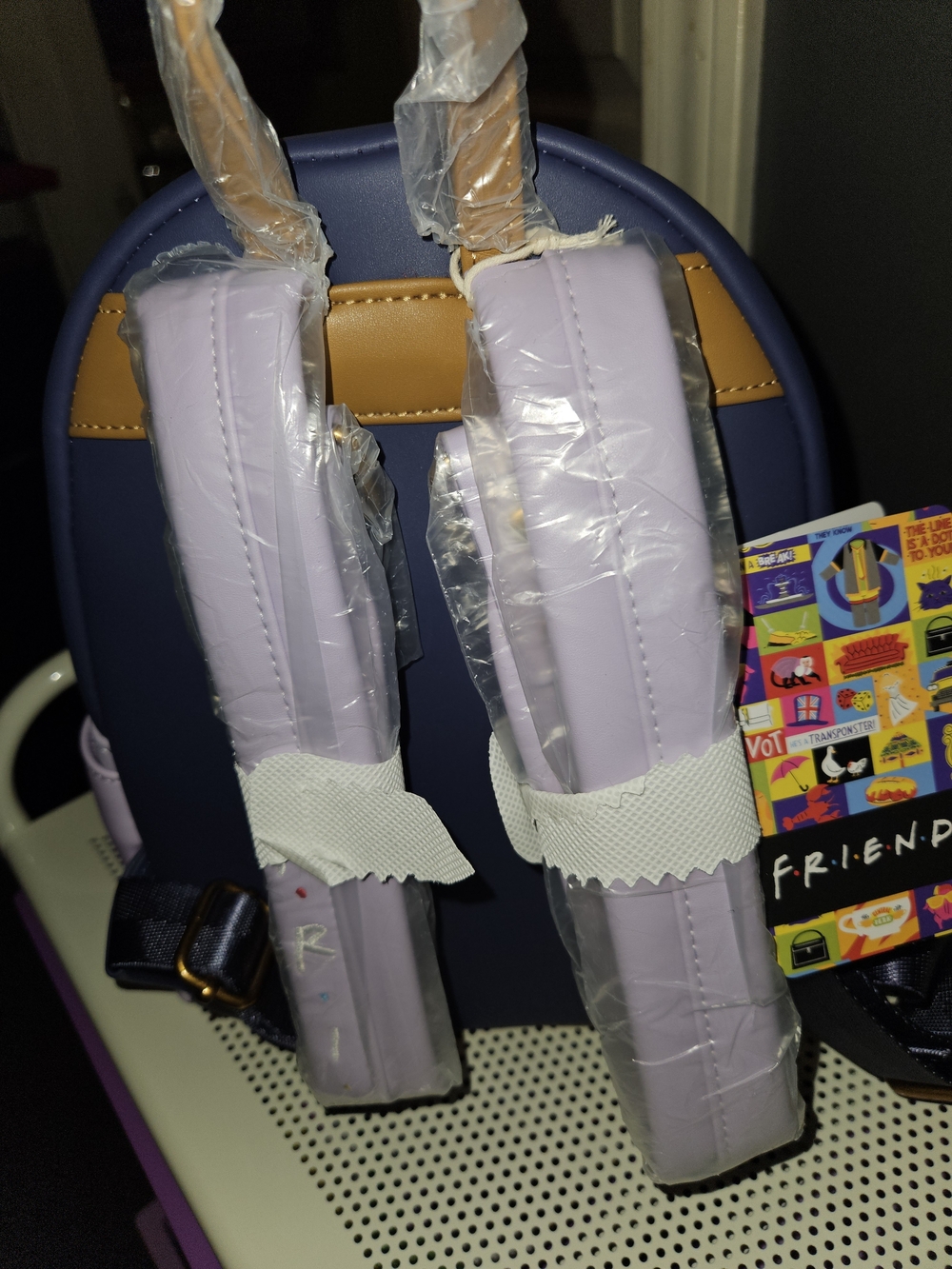 Loungefly FRIENDS Mini Backpack in Navy, Lavender and Tan with Umbrella Motif - Picture 4 of 6